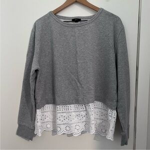 J. Crew Gray Sweatshirt with White Lace Hem